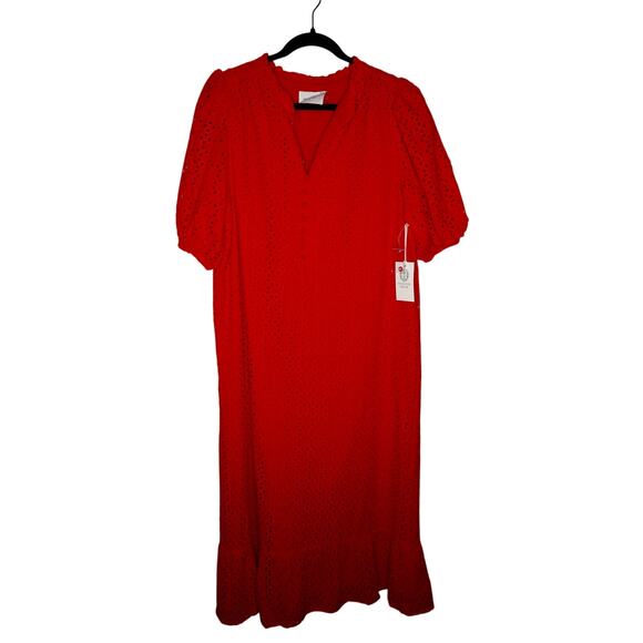 Hyacinth House Red Eyelet Tryall Midi Dress XL - Picture 3 of 5